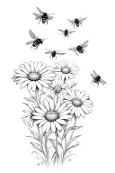 daisies and bees flying tattoo design idea