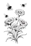 daisies and bees flying tattoo design idea