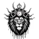 Lion with Head dress and clock melting tattoo design idea
