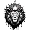 Lion with Head dress and clock melting tattoo design idea