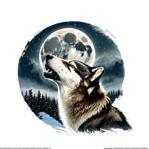 Timber wolf howling at the moon tattoo design idea