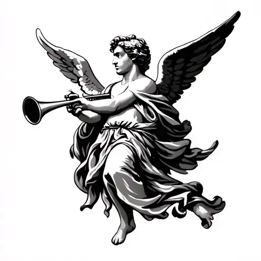 small traditional themed tattoo of male angel blowing trumpet tattoo design idea