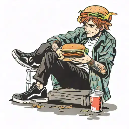 grunge boy eat burger tattoo design idea