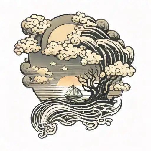 Ocean Sunset storm cloud tattoo design idea