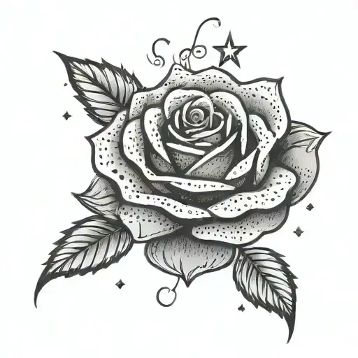 100$ bill inside of Rose with sparkles & stars forming the shape tattoo design idea