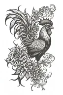 A metal-inspired design featuring a roaring rooster with intricate vine-like roots intertwined around its body tattoo design idea