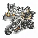 hot rod wheel chair drinking a martini with the words hot rail gayle  tattoo design idea