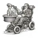 hot rod wheel chair drinking a martini with the words hot rail gayle  tattoo design idea