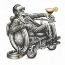 hot rod wheel chair drinking a martini with the words hot rail gayle  tattoo design idea