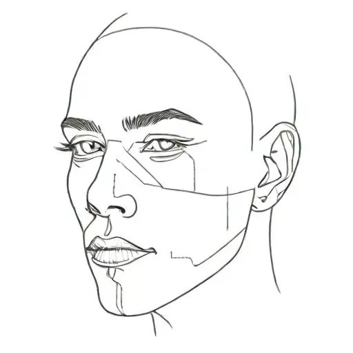 full black colored human portrait only white eyes, a bit crazy tattoo design idea