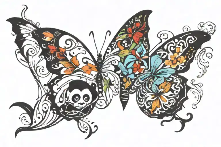 panda butterfly cardinal cala lily tattoo design idea