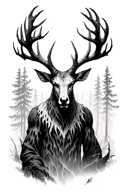 leshen in forest filled tattoo design idea