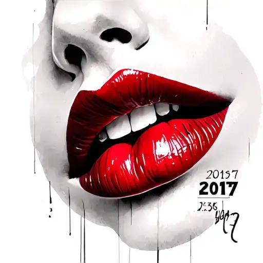 Red lip print, combined date: 2017085 tattoo design idea