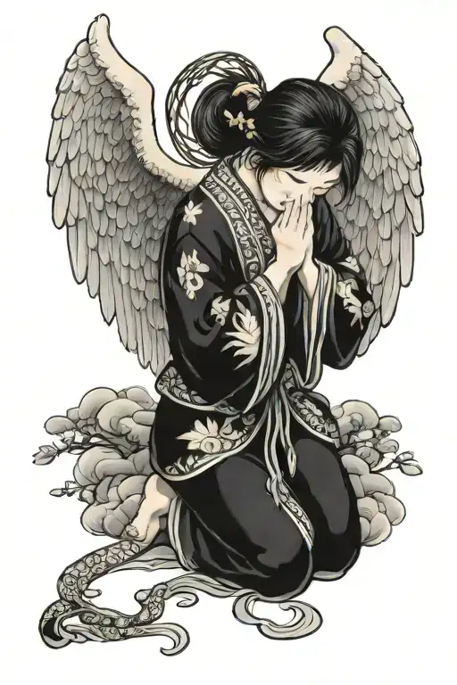 angel praying tattoo design idea