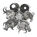 Capricorn, Pisces, Taurus, Gemini constellation tattoo design idea