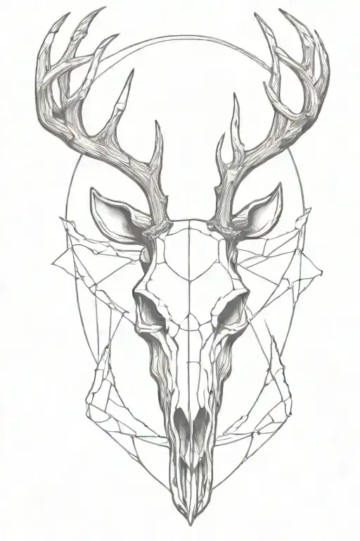 Deer skull With mountains inside the antlers tattoo design idea