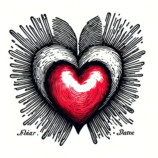 fingerprint heart and 4 birth dates tattoo design idea