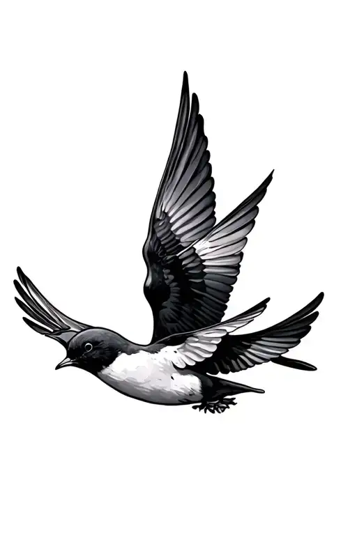 three swallows flying together in a cascading direction from right side of upper ribs down to hip tattoo design idea