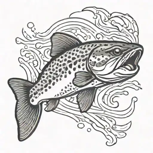Brown trout swimming upstream tattoo design idea