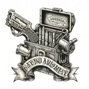 A tattoo of a mechanic's toolbox with a banner that reads 'Defend the 2nd amendment', reflecting a strong belief in gun rights and a passion for fixing things tattoo design idea