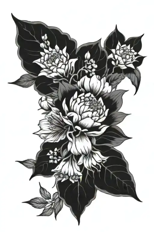 may, july, march, december birth flower bouquet tattoo design idea
