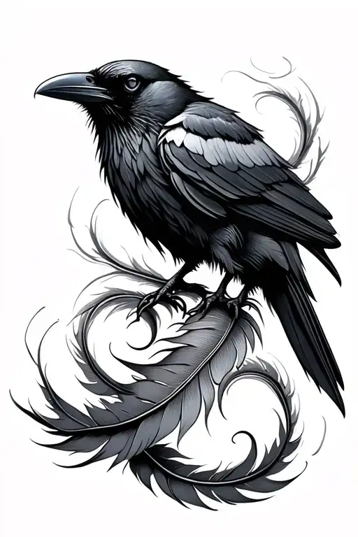 crow feathers swirling tattoo design idea
