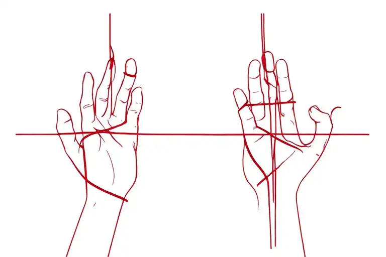 small hands red string aesthetically wrapped tattoo design idea