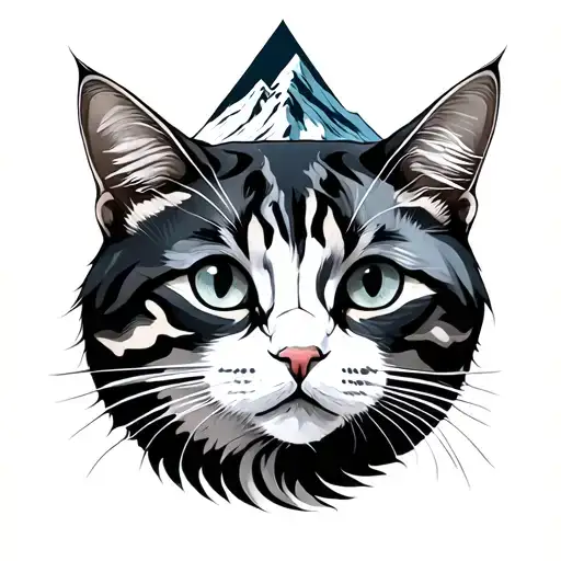 Cat and mountain minimal tattoo design idea