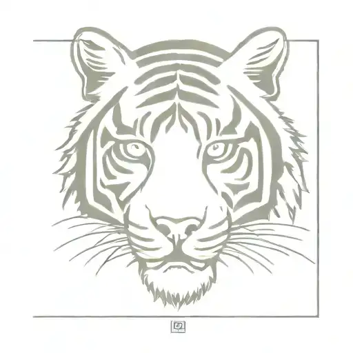 A minimalist design of a tiger symbolizing strength and power, with the word 'Empreendedorismo' subtly incorporated into the stripes tattoo design idea
