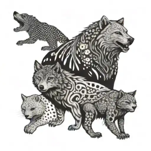 a wolf, bear, lizard , and cat   tattoo design idea
