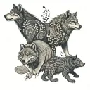 a wolf, bear, lizard , and cat   tattoo design idea