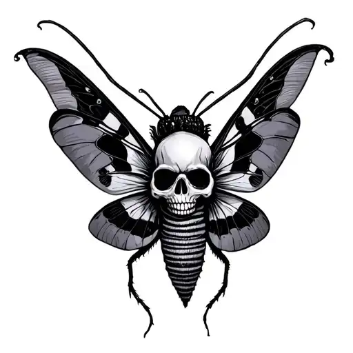 horror moth with skull on back tattoo design idea
