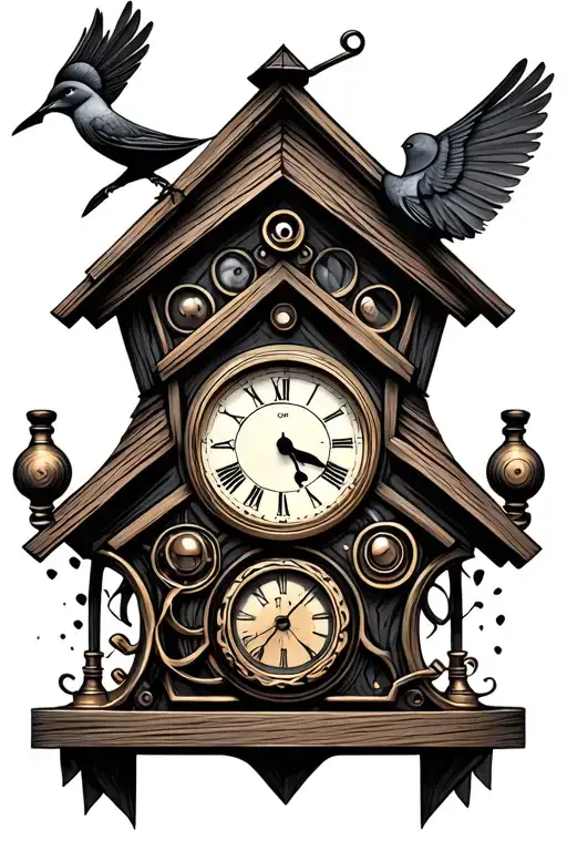 steampunk birdhouse with clock tattoo design idea