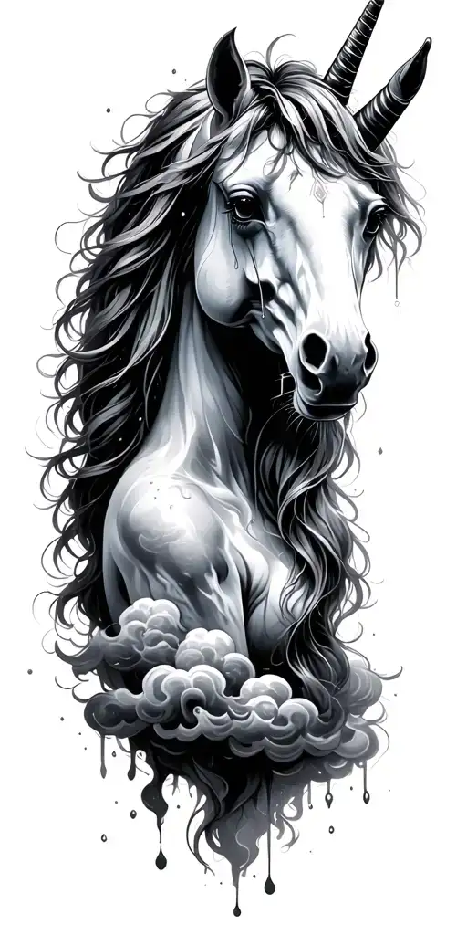 unicorn, aries, clouds, time capsule, crying tears, daughter death tattoo design idea