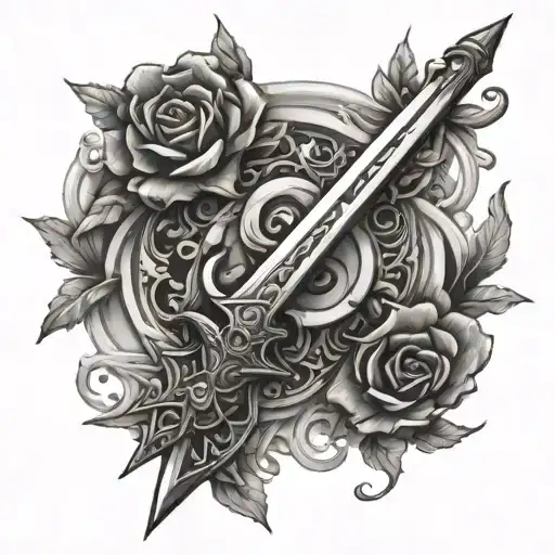 elegant long sword tattoo design idea