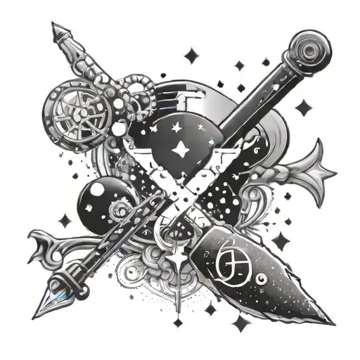 A constellation of love-themed symbols intertwined with pharmacy tools tattoo design idea