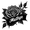 tattoo the name Mathye on the wristband. covered with thorn's and a rose flower in the background  tattoo design idea