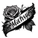 tattoo the name Mathye on the wristband. covered with thorn's and a rose flower in the background  tattoo design idea