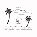 four friends—simple wave, palm tree, or sunset with a subtle "4" element tattoo design idea