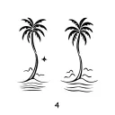 four friends—simple wave, palm tree, or sunset with a subtle "4" element tattoo design idea