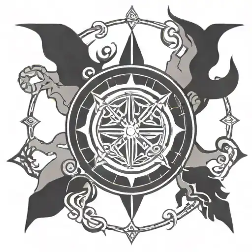 Draw a tattoo/ company logo combining Nordic tree of life; viking compass, the helm of awe,the dara knot, and berserker tattoo design idea