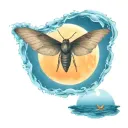 A moth flying under a full moon in a serene ocean setting tattoo design idea