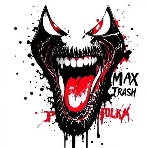 Venom stuck out his tongue and below the name Max tattoo design idea