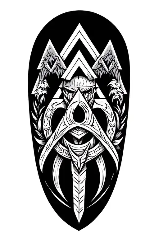 valhalla with valknut symbol intertwined tattoo design idea
