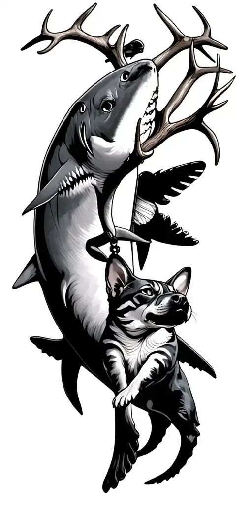 all separate. shark, medical caduceus, fishing, antlers, dogs, cats tattoo design idea