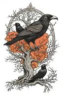 huginn and muninn with Yggdrasil tree tattoo design idea
