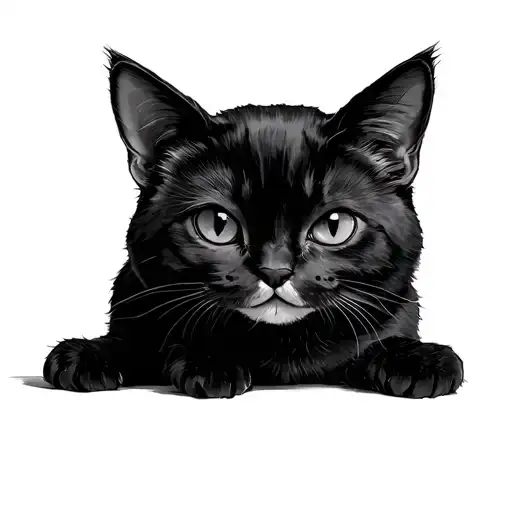 small fat black cat sitting tattoo design idea