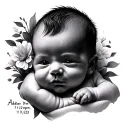 "Adrian Dover. 7:12pm 11/9/2023" first born baby boy tattoo design idea