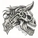 Horse skull with open jaw tattoo design idea