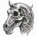 Horse skull with open jaw tattoo design idea